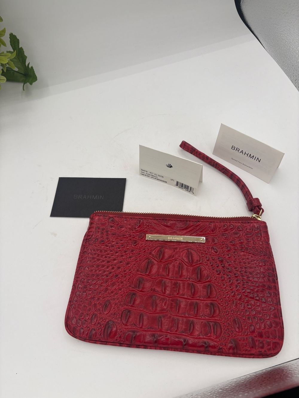 Brahmin Crimson Embossed Croc-Pattern Wristlet